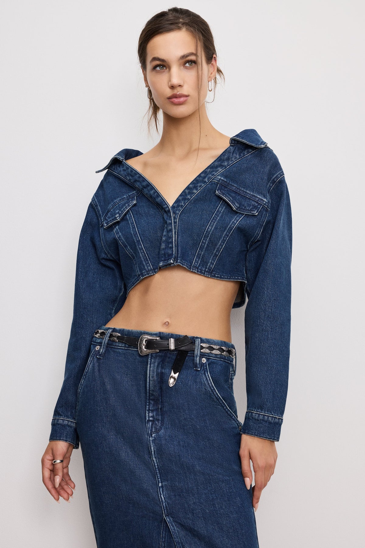 Luxury DENIM OFF SHOULDER TOP INDIGO724