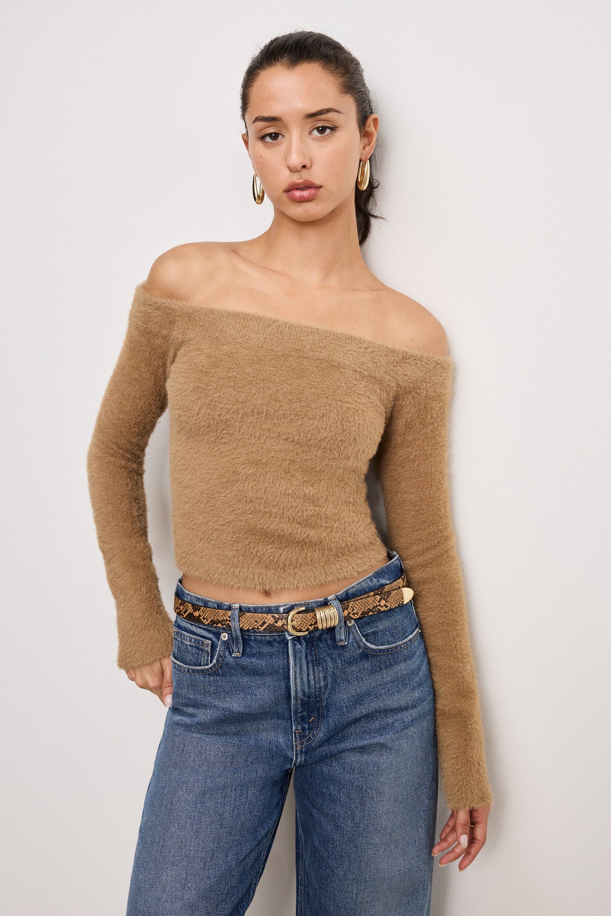 Luxury OFF SHOULDER PLUSH TOP WARM CARAMEL003