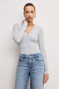 Luxury RIBBED HENLEY BODYSUIT HEATHER GREY001