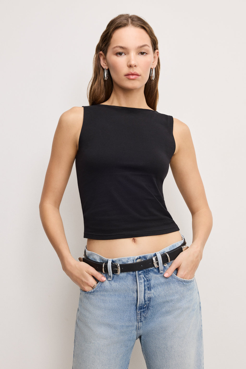 Luxury SUPER STRETCH BOATNECK TANK BLACK001
