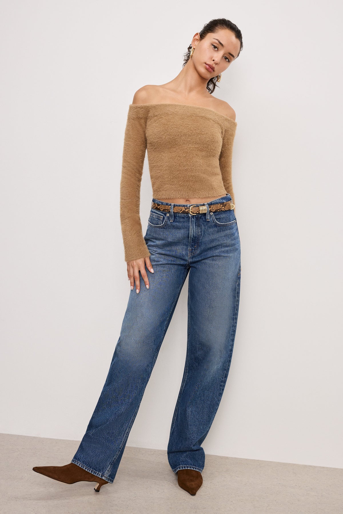 Luxury OFF SHOULDER PLUSH TOP WARM CARAMEL003
