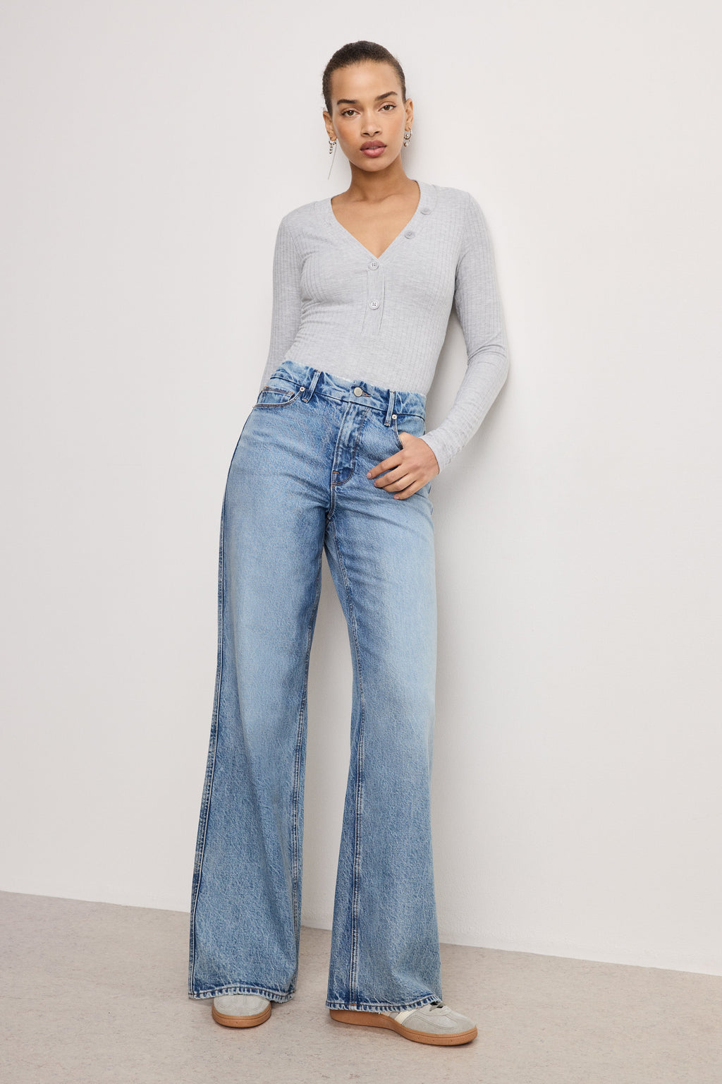 Luxury RIBBED HENLEY BODYSUIT HEATHER GREY001