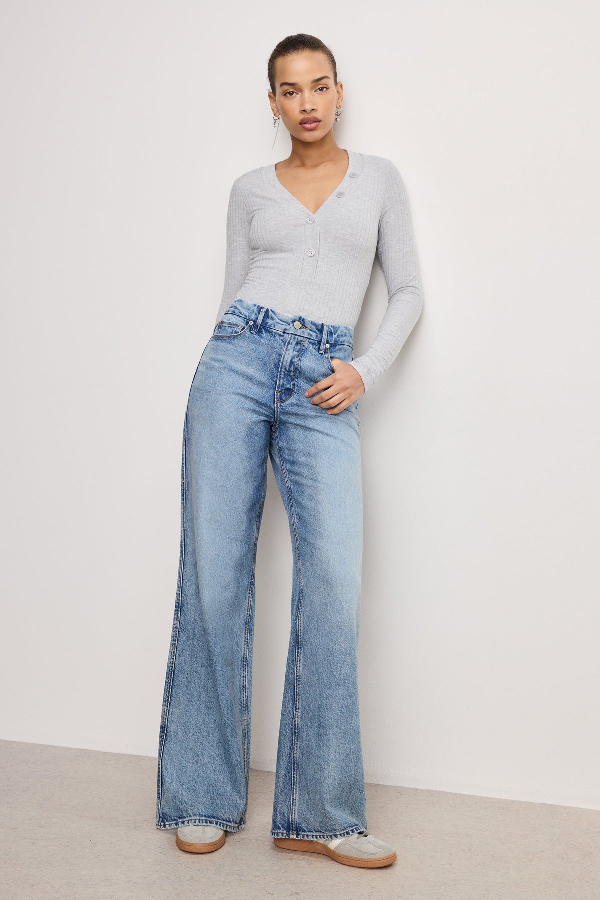 Luxury RIBBED HENLEY BODYSUIT HEATHER GREY001