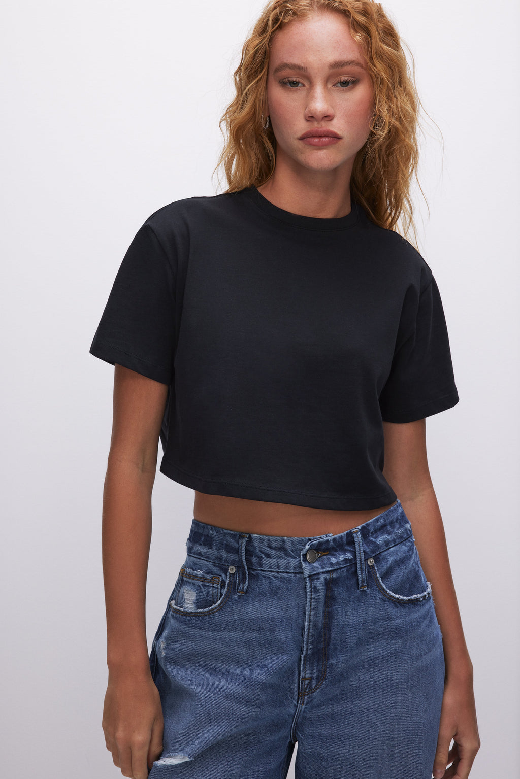 Luxury COTTON CROPPED TEE BLACK001