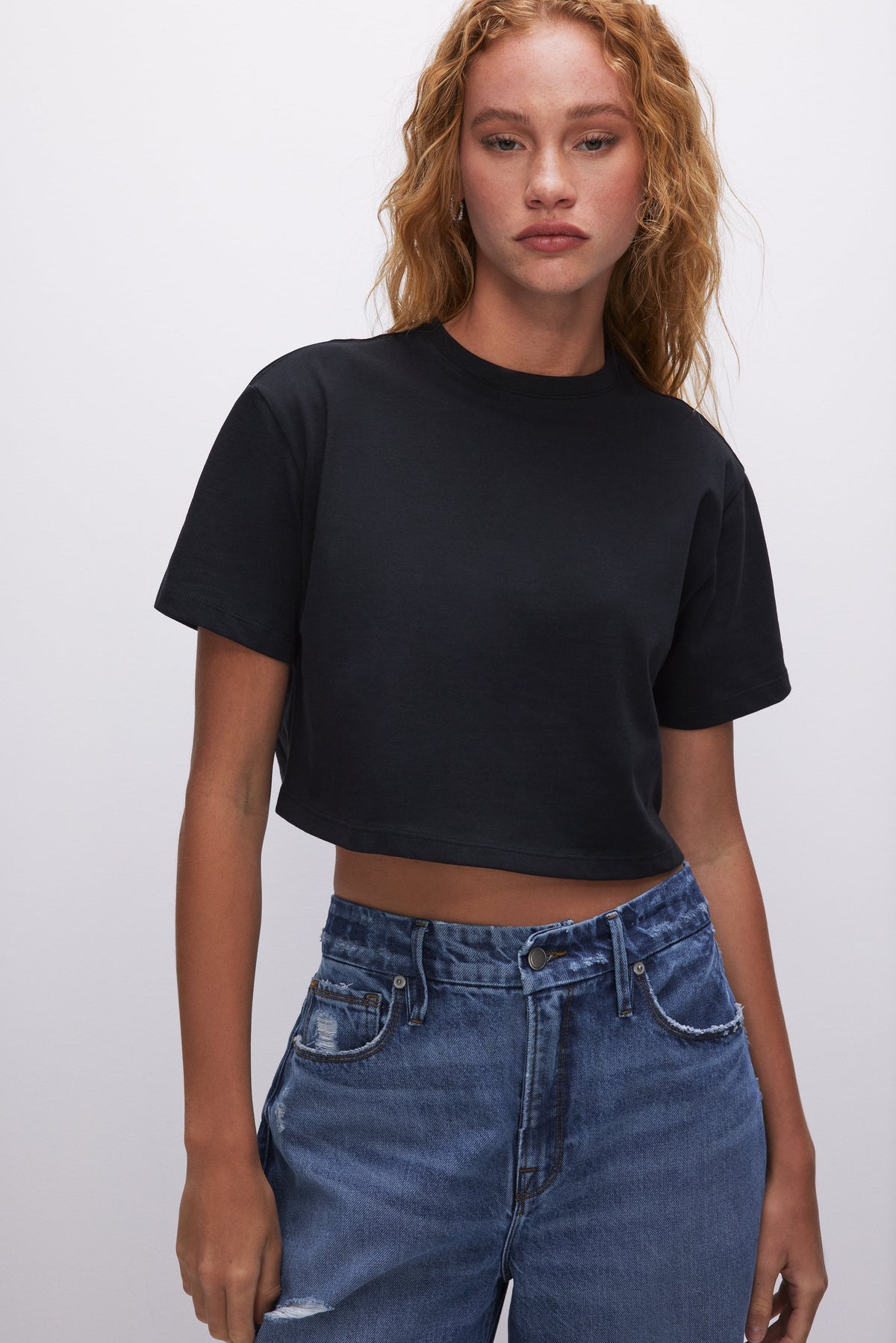 Luxury COTTON CROPPED TEE BLACK001