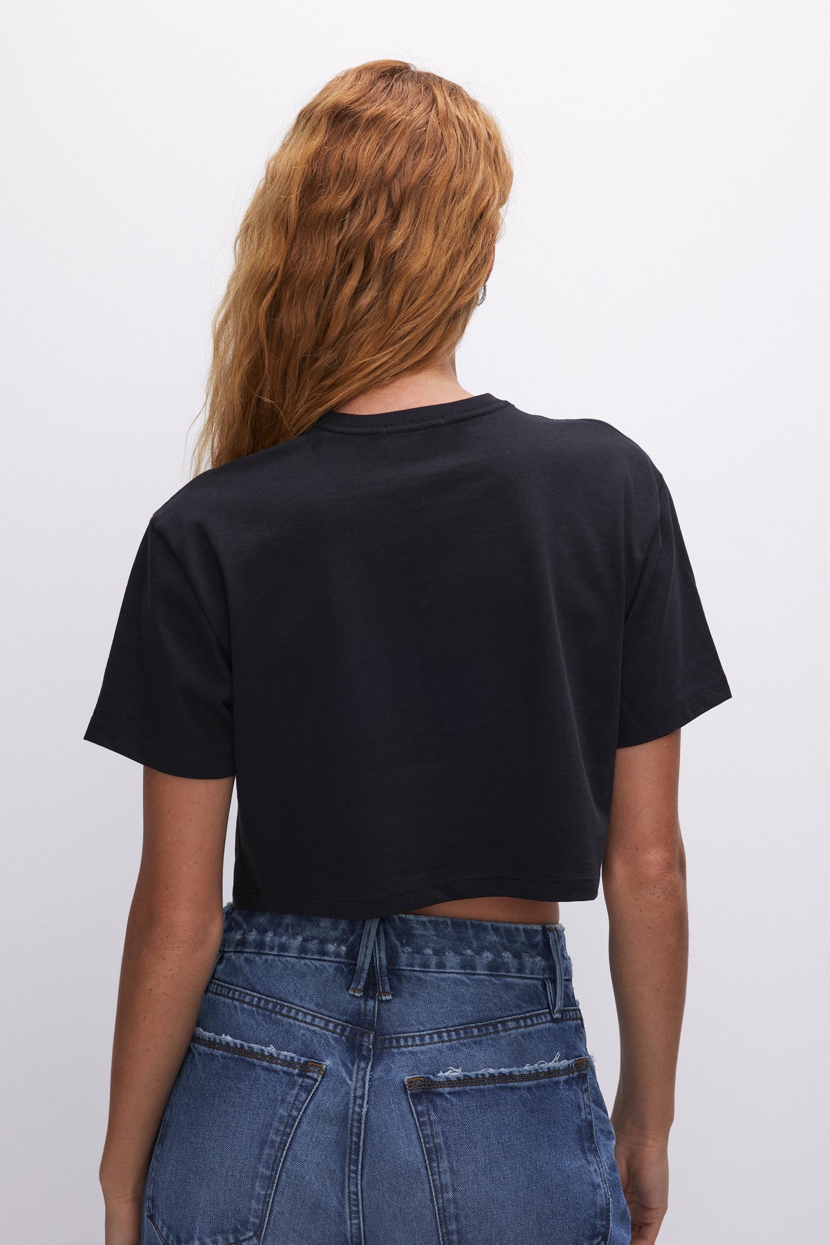 Luxury COTTON CROPPED TEE BLACK001