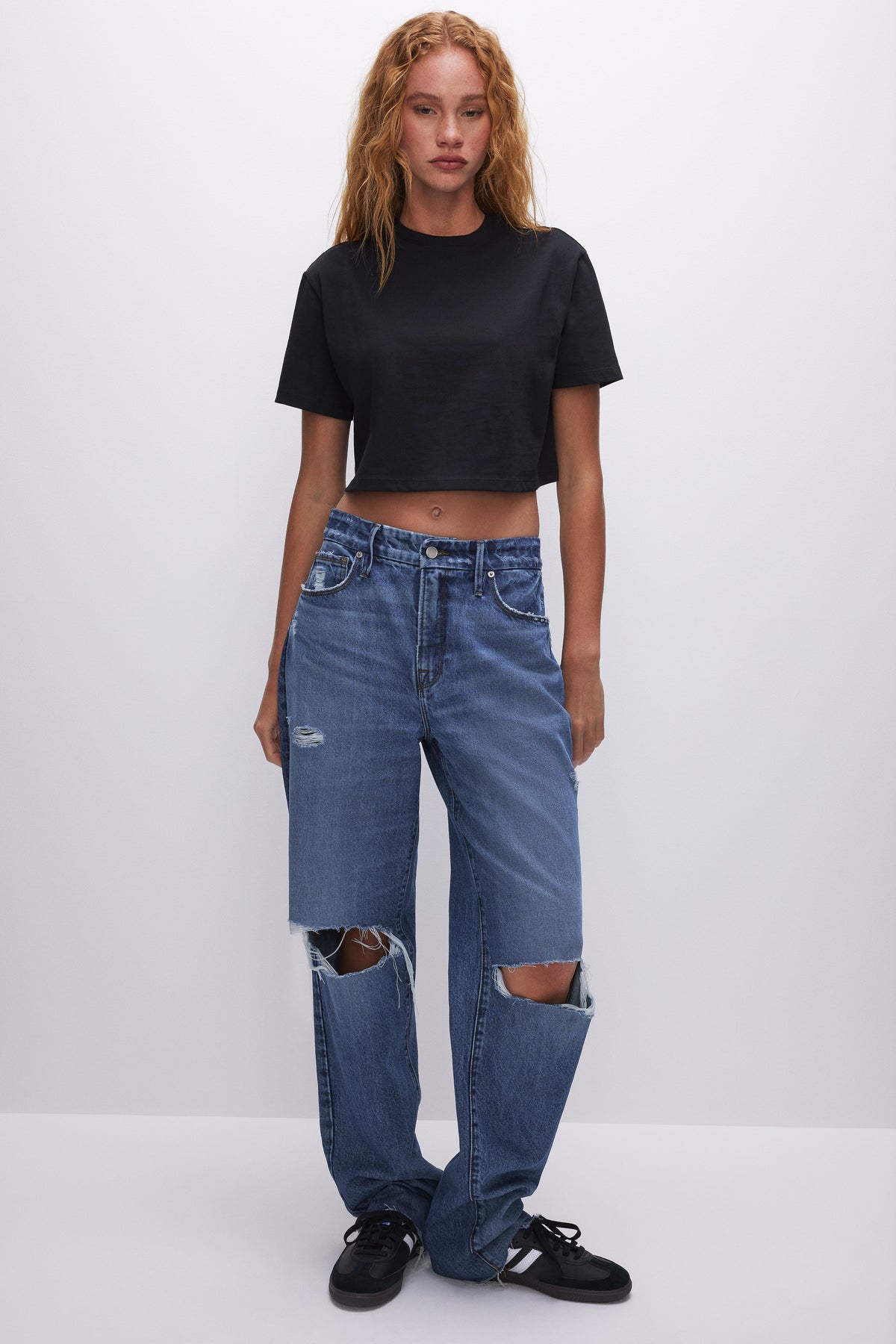 Luxury COTTON CROPPED TEE BLACK001