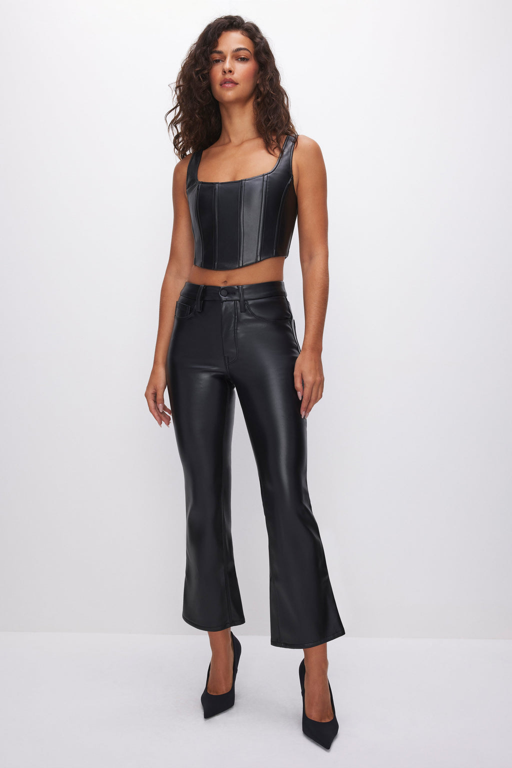 Luxury GOOD LEGS CROPPED MINI BOOT FAUX LEATHER PANTS BLACK001