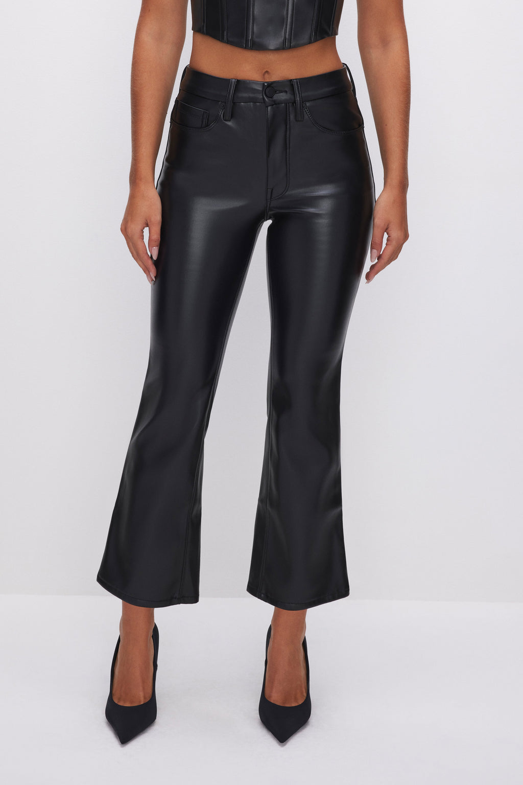Luxury GOOD LEGS CROPPED MINI BOOT FAUX LEATHER PANTS BLACK001