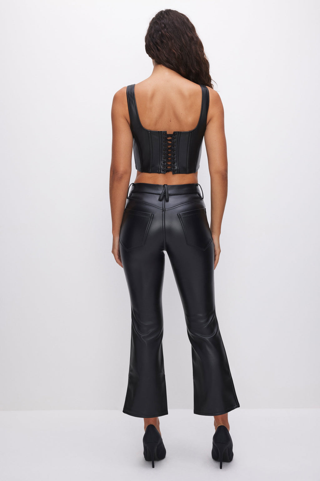 Luxury GOOD LEGS CROPPED MINI BOOT FAUX LEATHER PANTS BLACK001