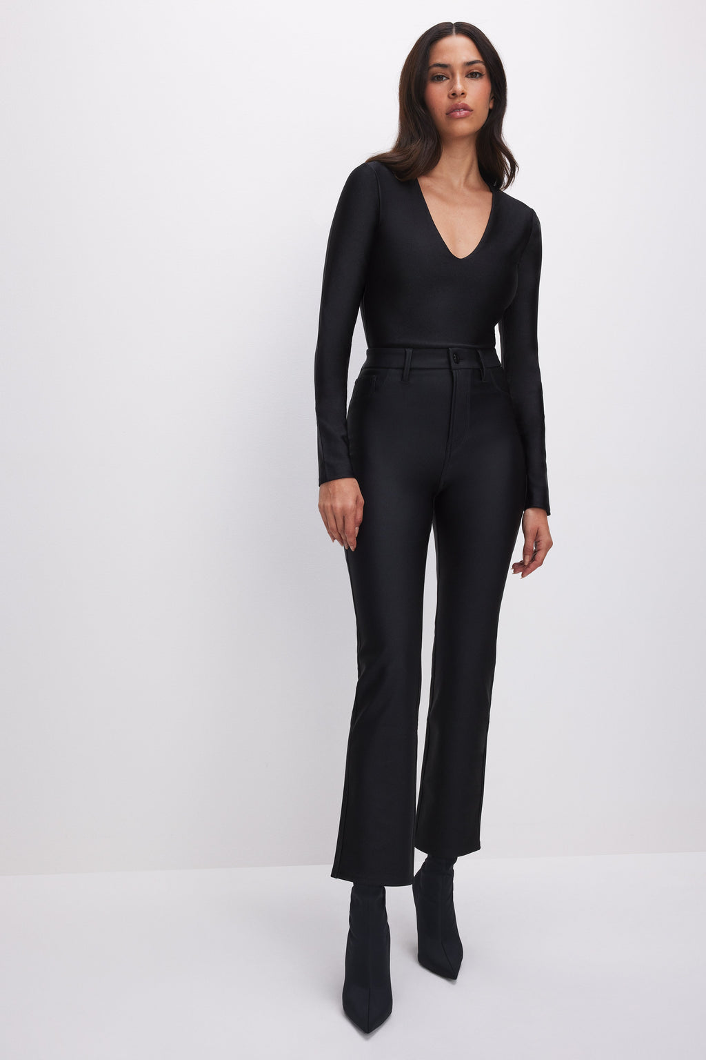 Luxury COMPRESSION SHINE STRAIGHT PANTS BLACK001