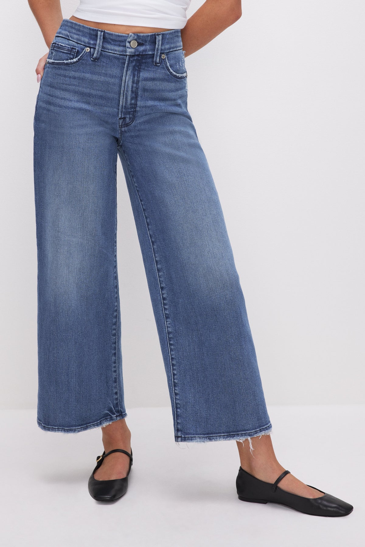 Luxury GOOD WAIST CROPPED PALAZZO JEANS INDIGO338