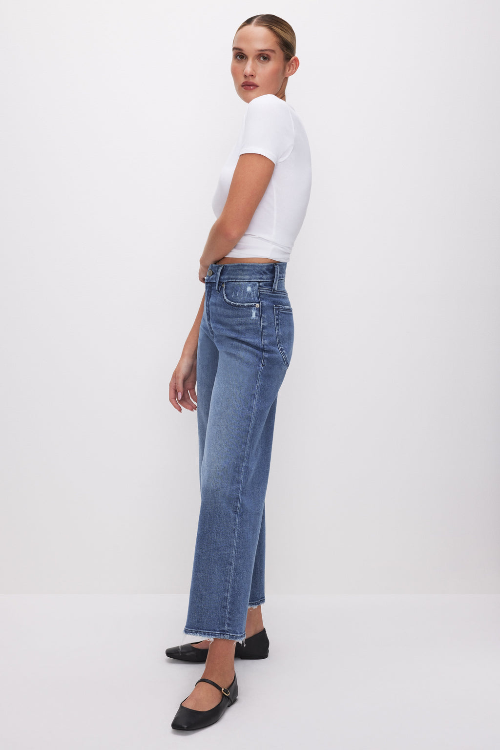Luxury GOOD WAIST CROPPED PALAZZO JEANS INDIGO338