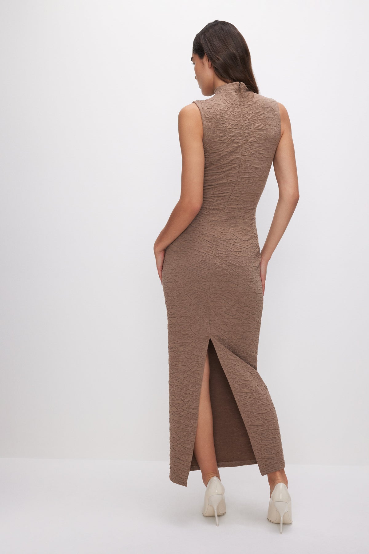 Luxury SCRUNCHIE PEEK-A-BOO MAXI DRESS PUTTY001