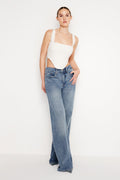 Luxury POPLIN CORSET TOP PUTTY PENCIL STRIPE003