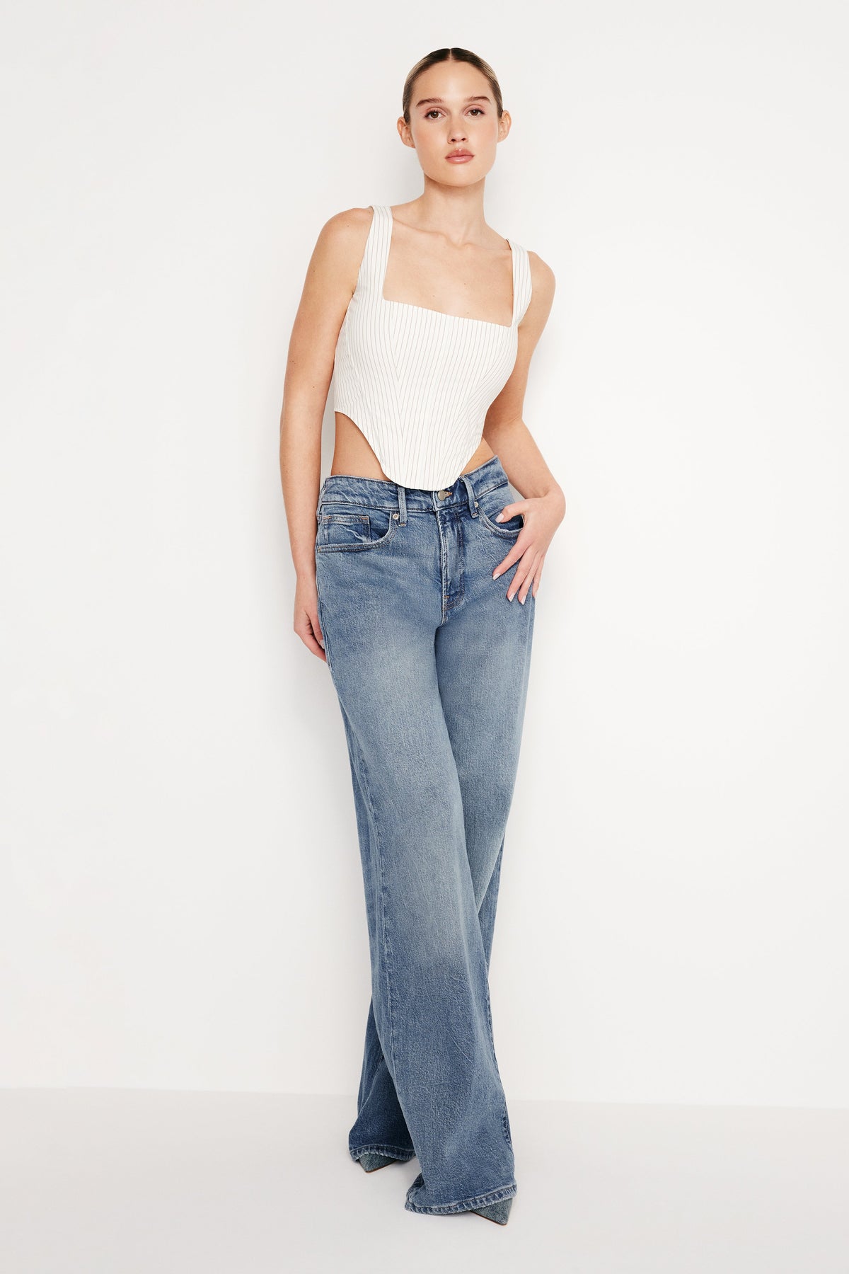 Luxury POPLIN CORSET TOP PUTTY PENCIL STRIPE003