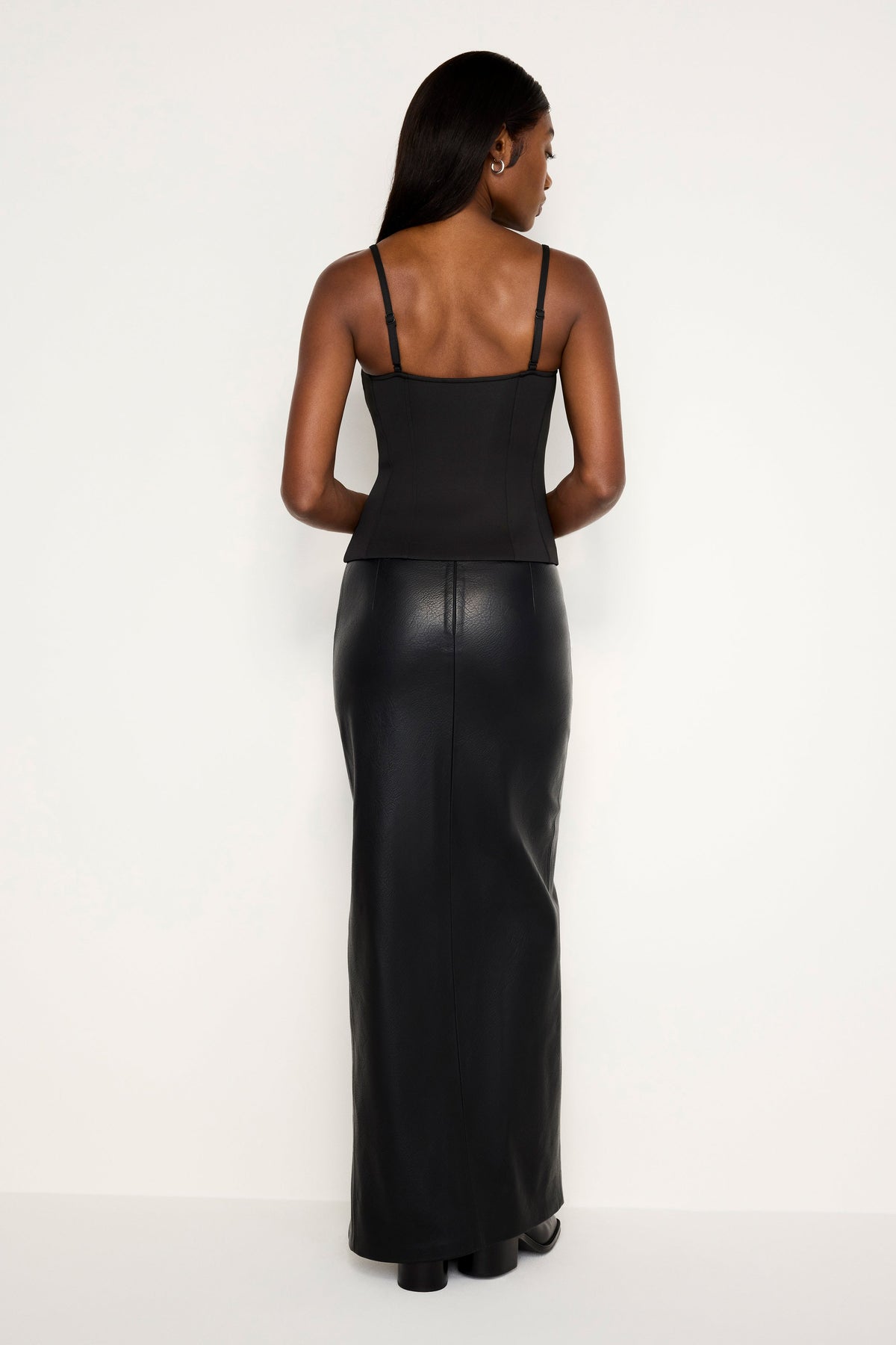 Luxury FAUX LEATHER MAXI SKIRT BLACK001