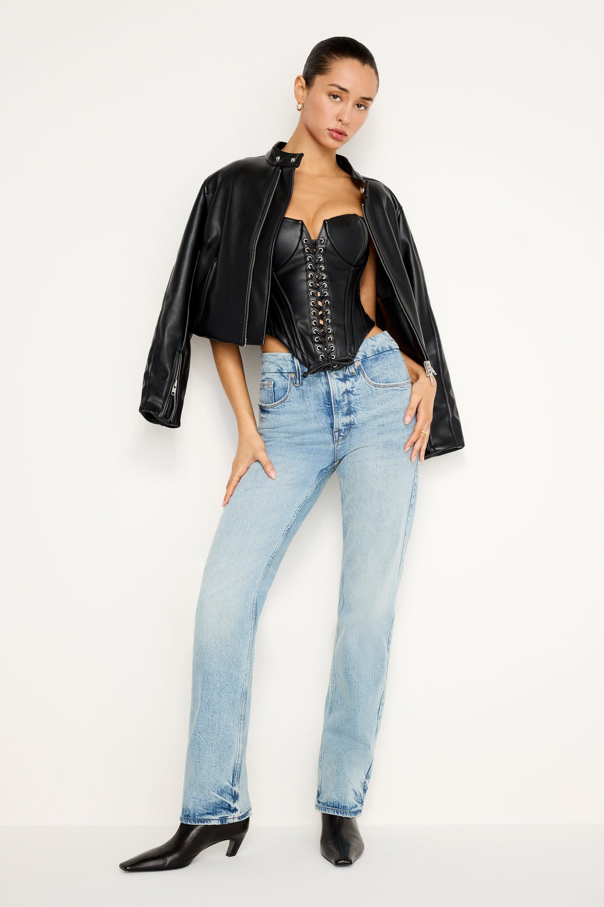 Luxury FAUX LEATHER LACE UP BUSTIER BLACK001