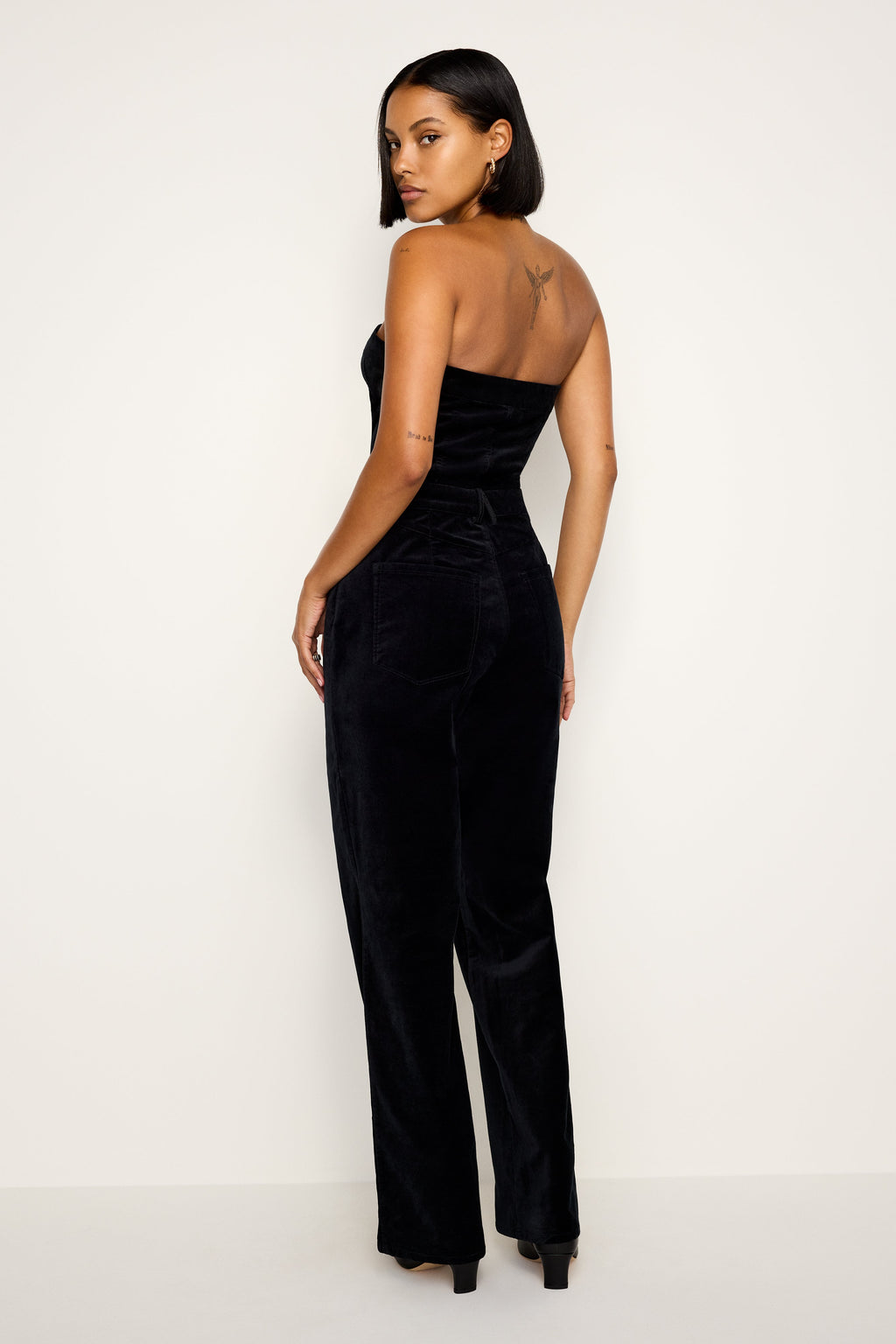 Luxury FIT FOR SUCCESS STRAPLESS VELVET JUMPSUIT BLACK001