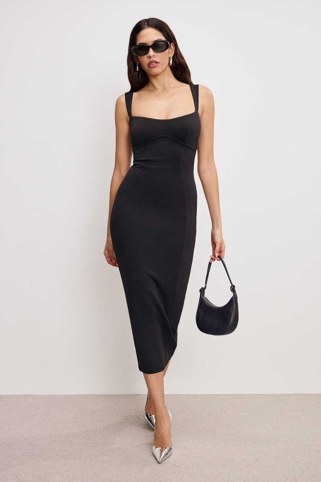 Luxury SCULPTING SWEETHEART MIDI DRESS BLACK001