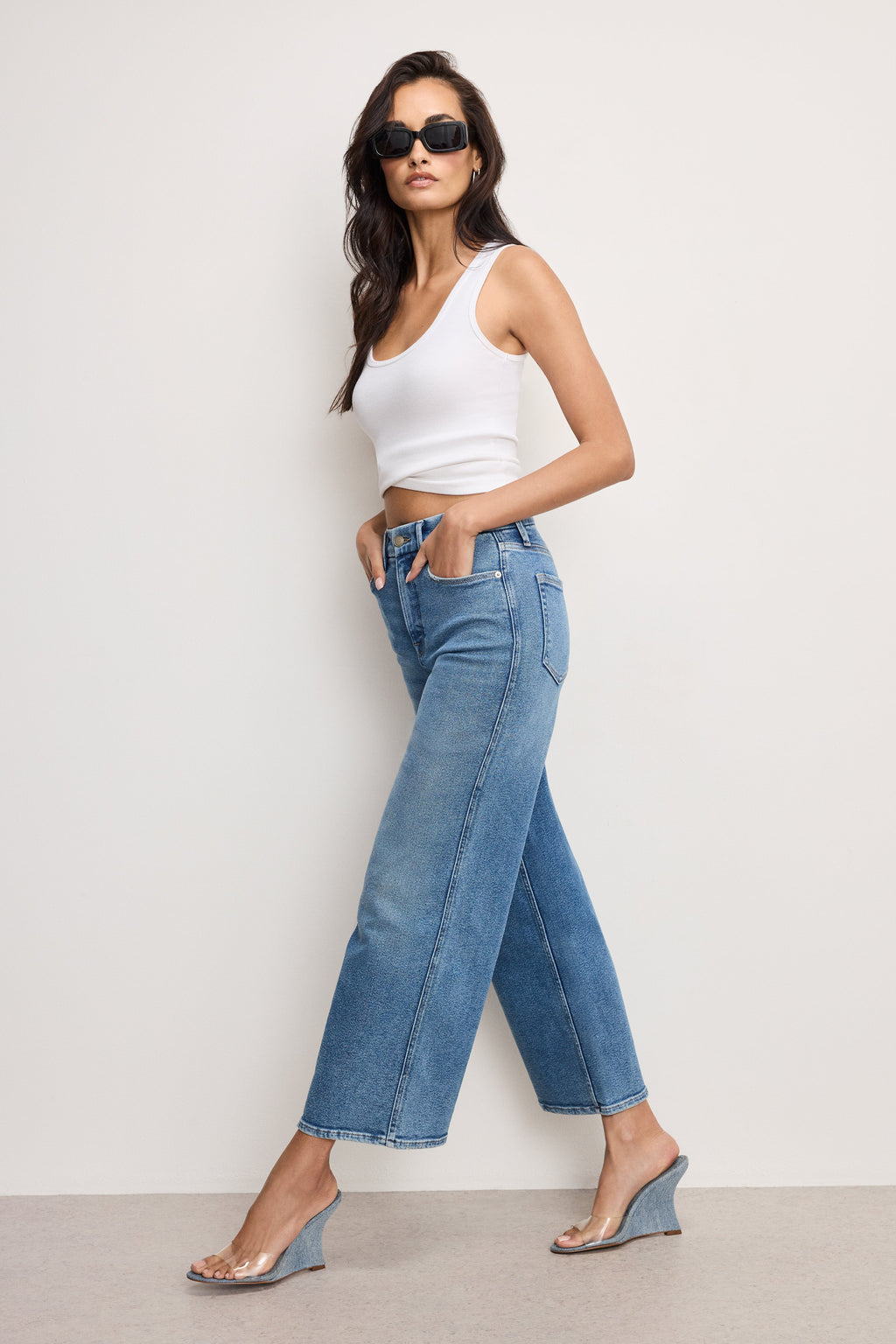 Luxury GOOD SKATE WIDE CROPPED JEANS BLUE541