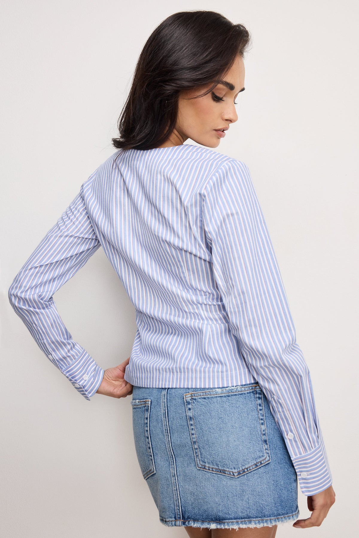 Luxury POPLIN RUCHED SHIRT VACAY STRIPE001
