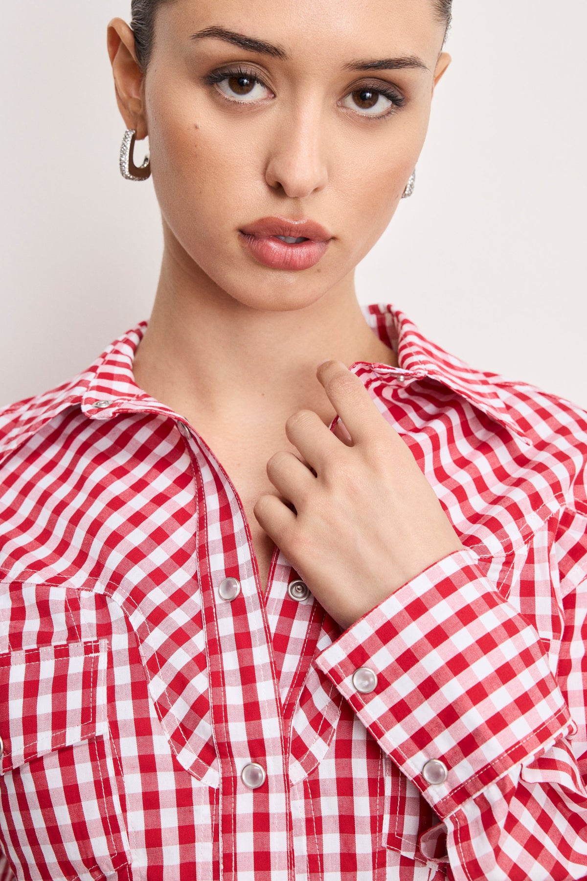 Luxury DOLLY COUNTRY CORSET SHIRT CRIMSON AND WHITE GINGHAM