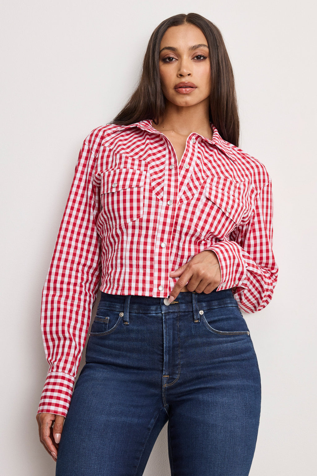 Luxury DOLLY COUNTRY CORSET SHIRT CRIMSON AND WHITE GINGHAM