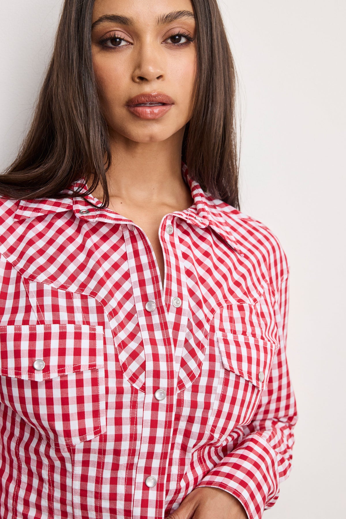Luxury DOLLY COUNTRY CORSET SHIRT CRIMSON AND WHITE GINGHAM