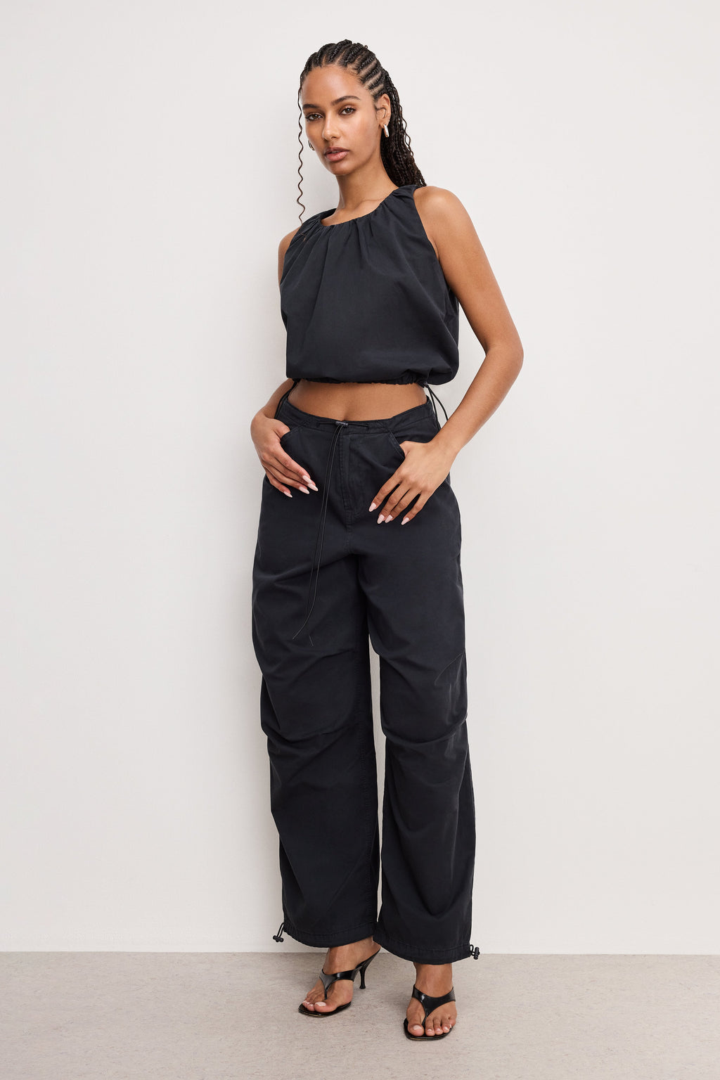 Luxury TWILL PARACHUTE BUBBLE TOP BLACK001
