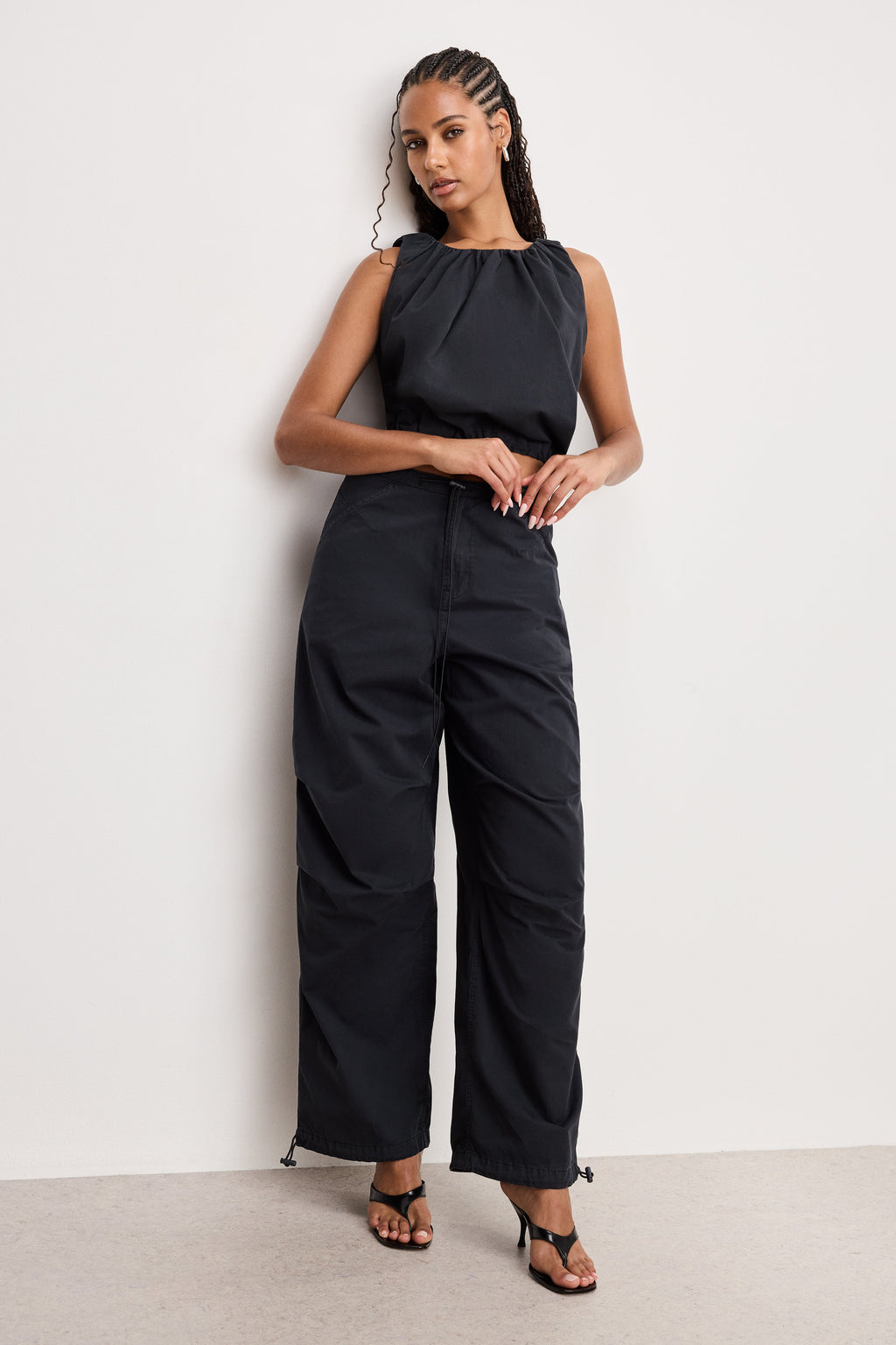 Luxury TWILL PARACHUTE PANTS BLACK001