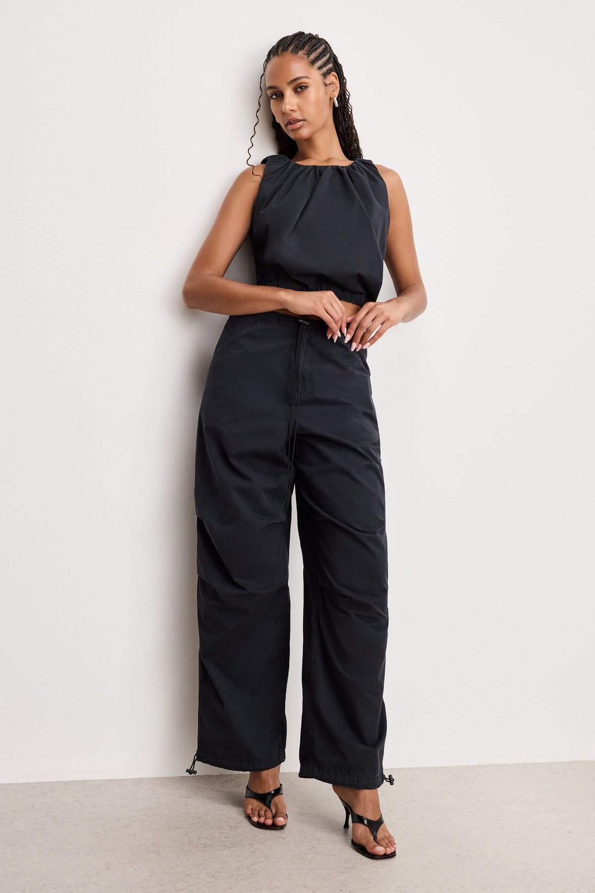 Luxury TWILL PARACHUTE PANTS BLACK001