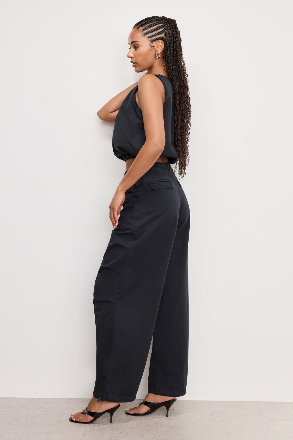 Luxury TWILL PARACHUTE PANTS BLACK001