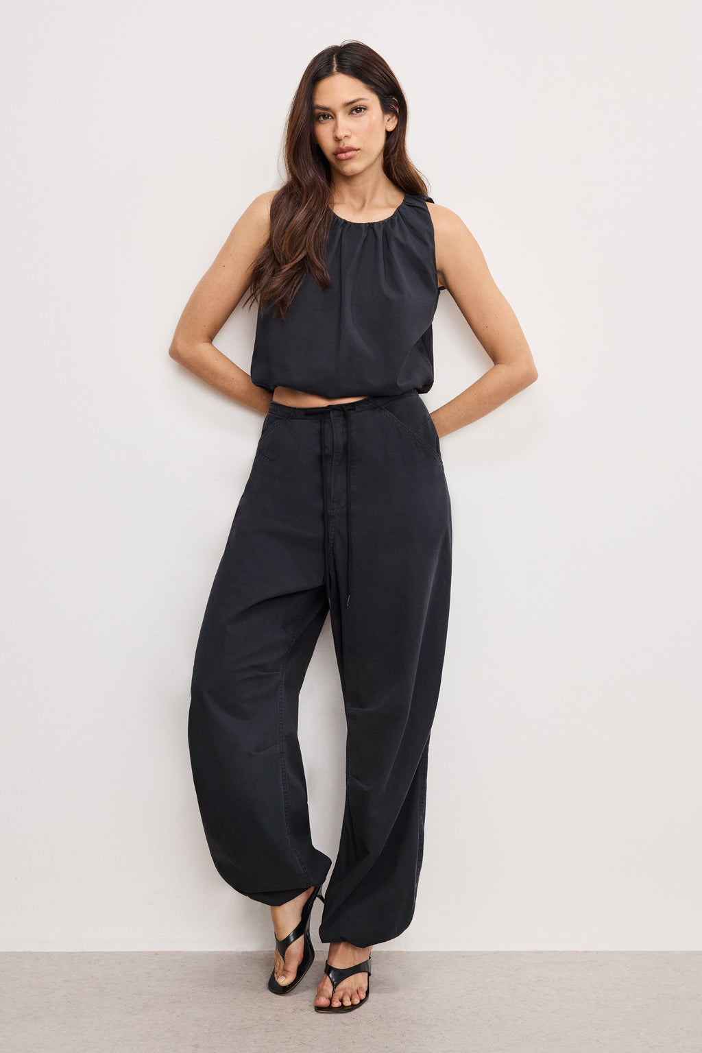 Luxury TWILL PARACHUTE PANTS BLACK001