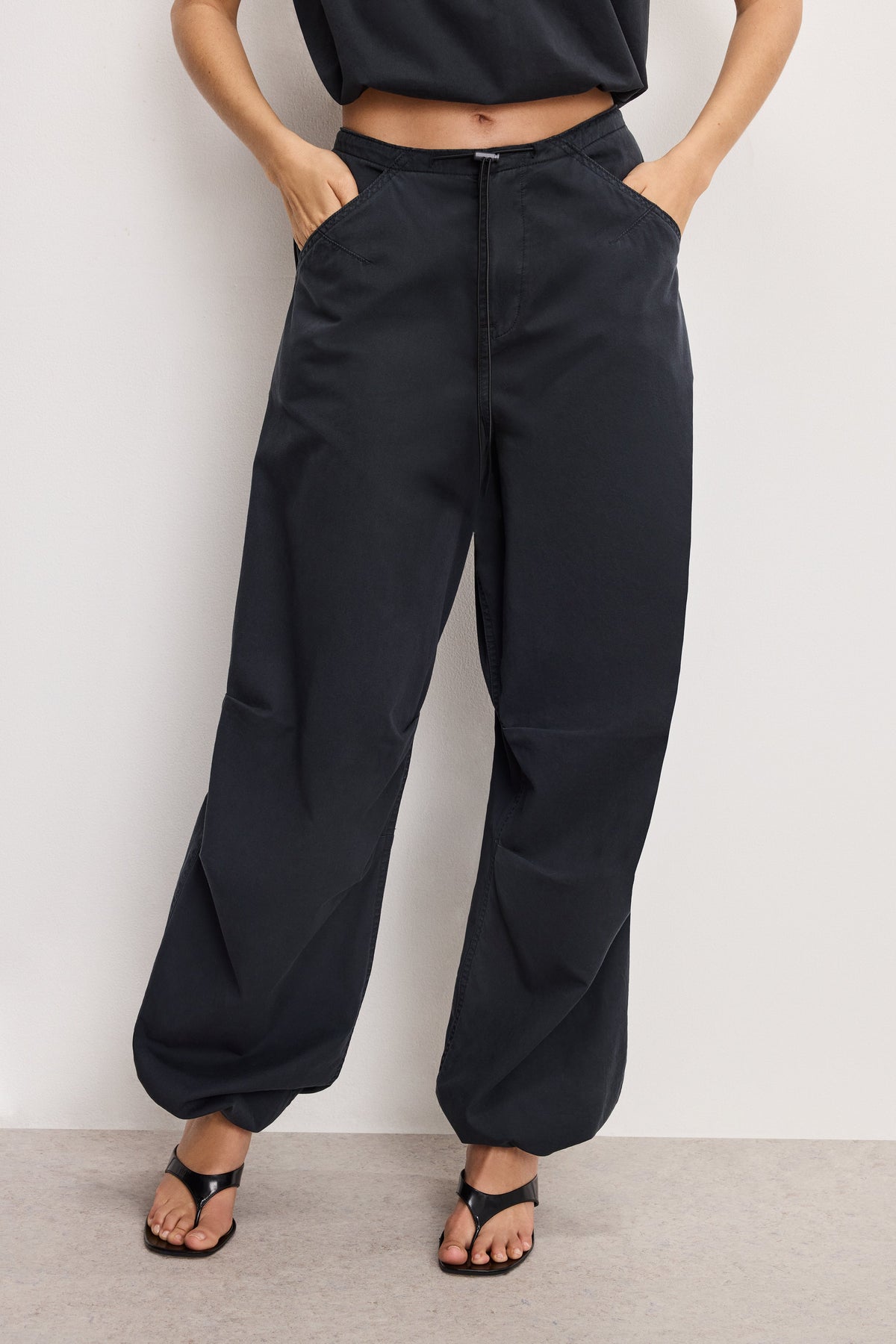 Luxury TWILL PARACHUTE PANTS BLACK001
