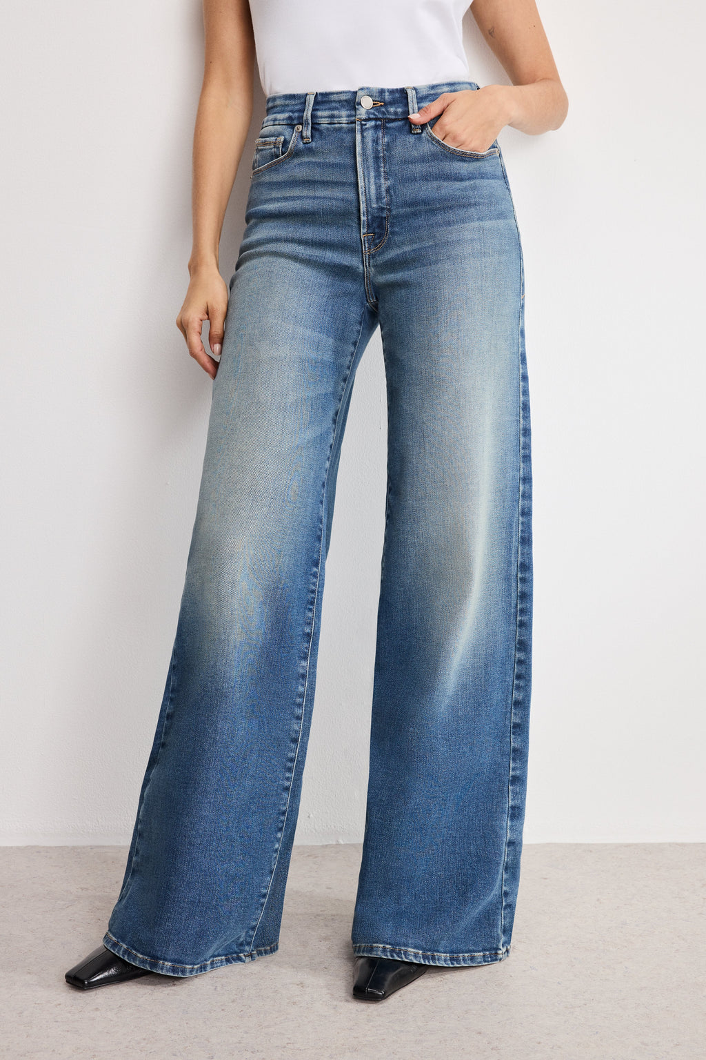 Luxury SOFT TECH GOOD WAIST PALAZZO JEANS INDIGO986