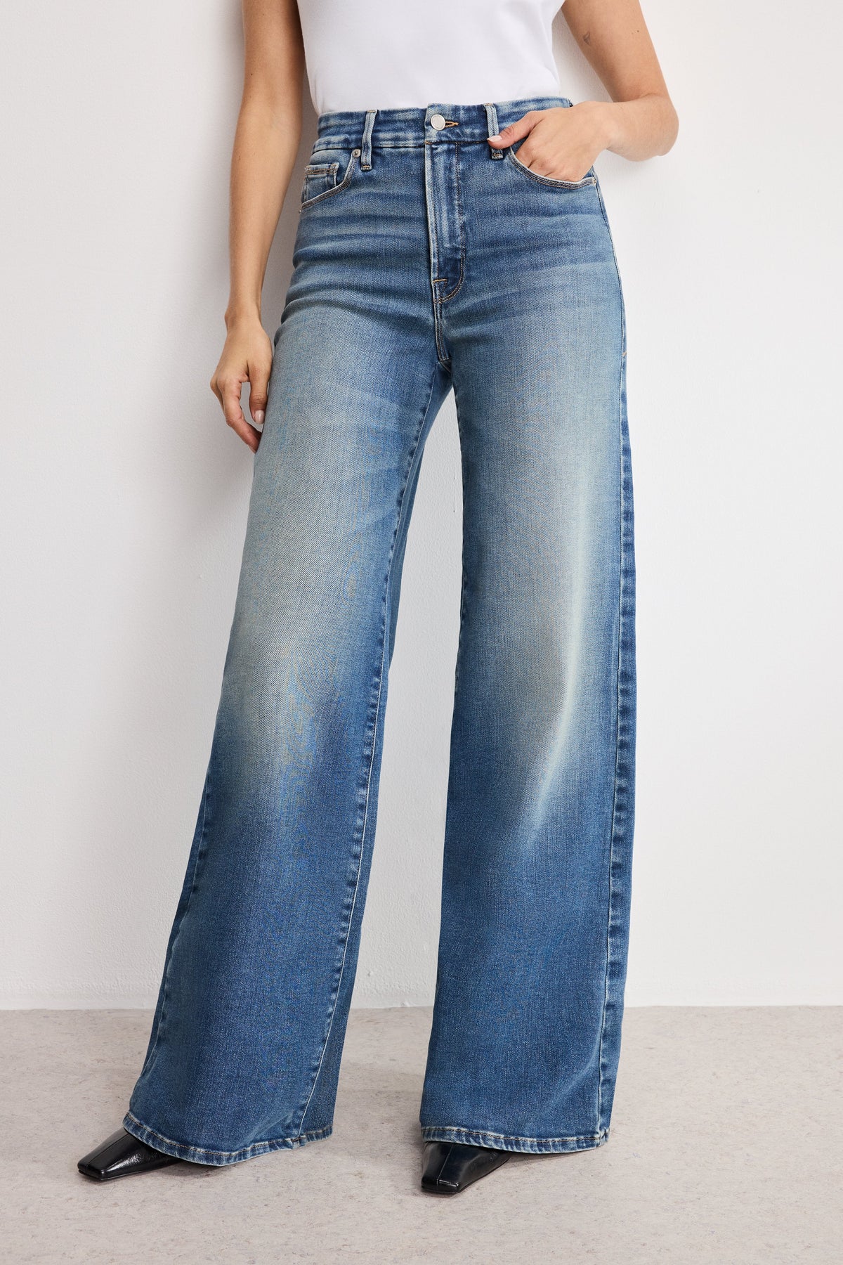 Luxury SOFT TECH GOOD WAIST PALAZZO JEANS INDIGO986