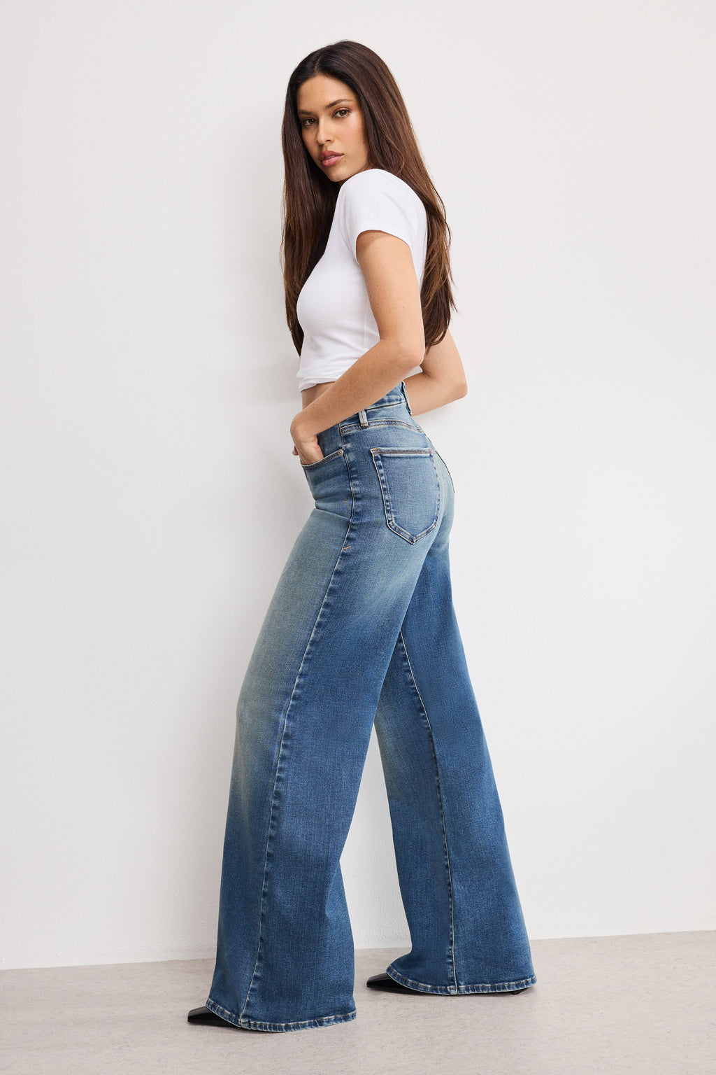 Luxury SOFT TECH GOOD WAIST PALAZZO JEANS INDIGO986