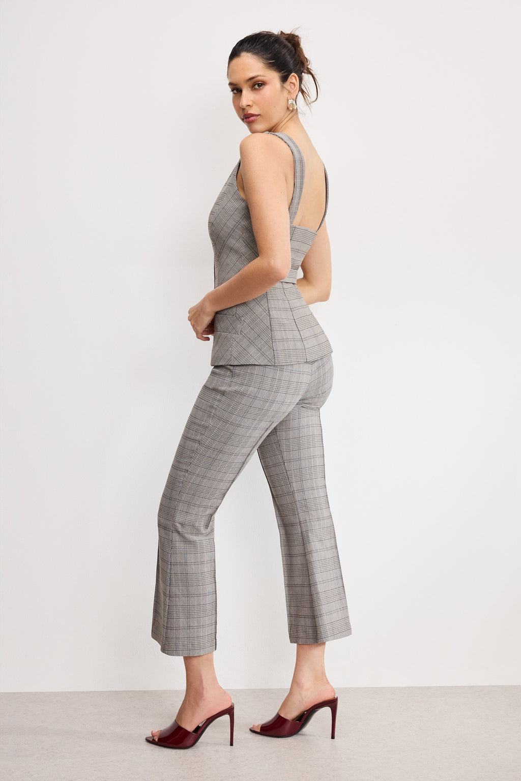 Luxury PLAID PULL ON KICK FLARE PANTS GLEN PLAID001