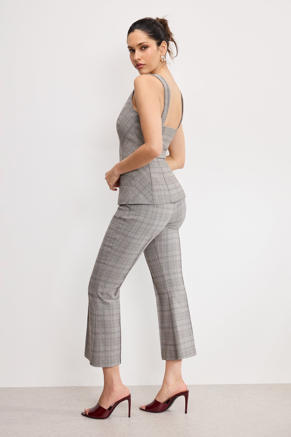 Luxury PLAID PULL ON KICK FLARE PANTS GLEN PLAID001