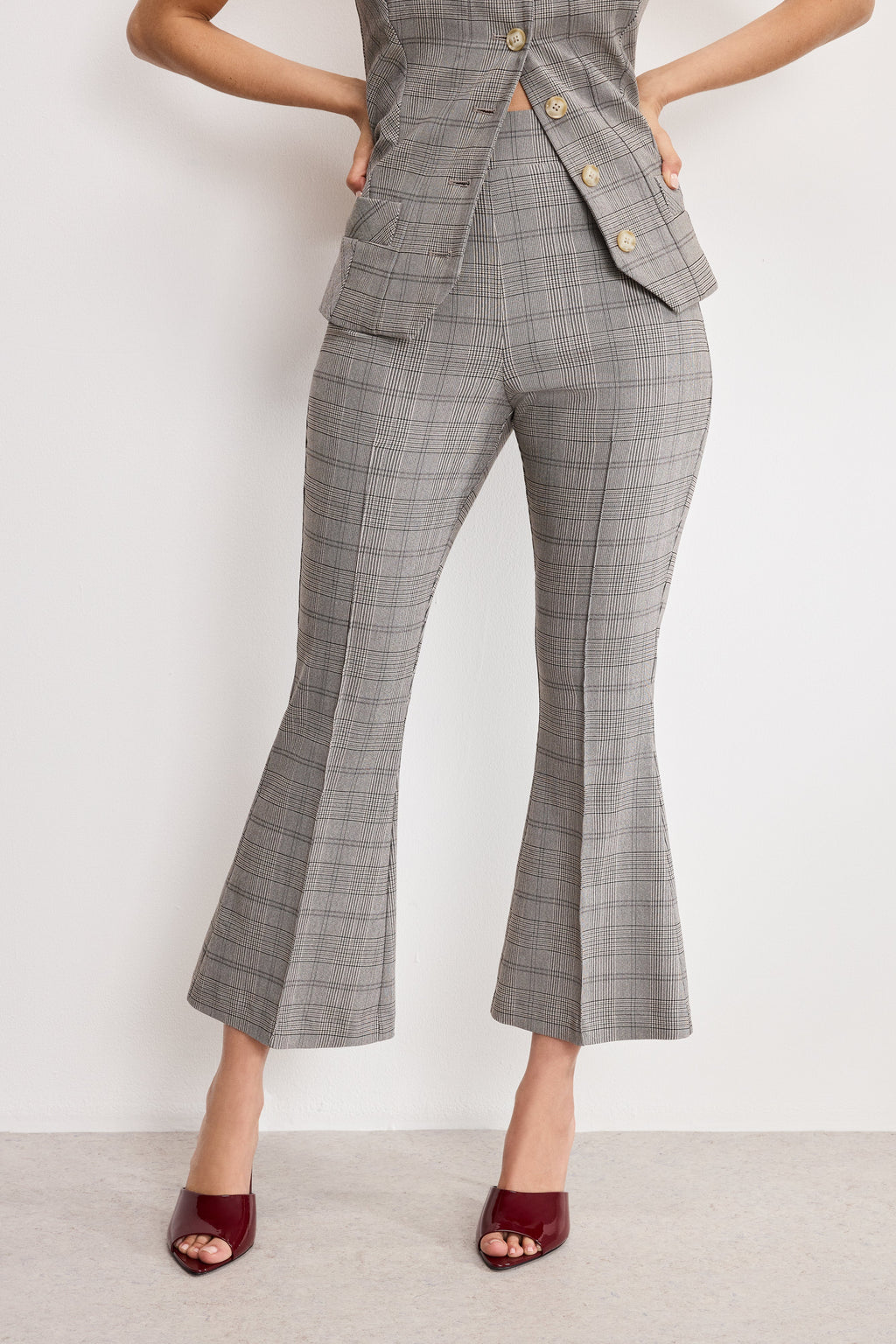 Luxury PLAID PULL ON KICK FLARE PANTS GLEN PLAID001