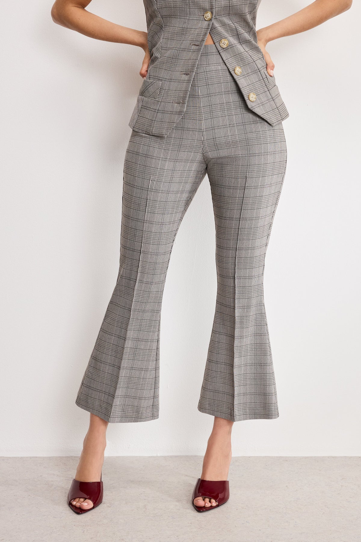 Luxury PLAID PULL ON KICK FLARE PANTS GLEN PLAID001