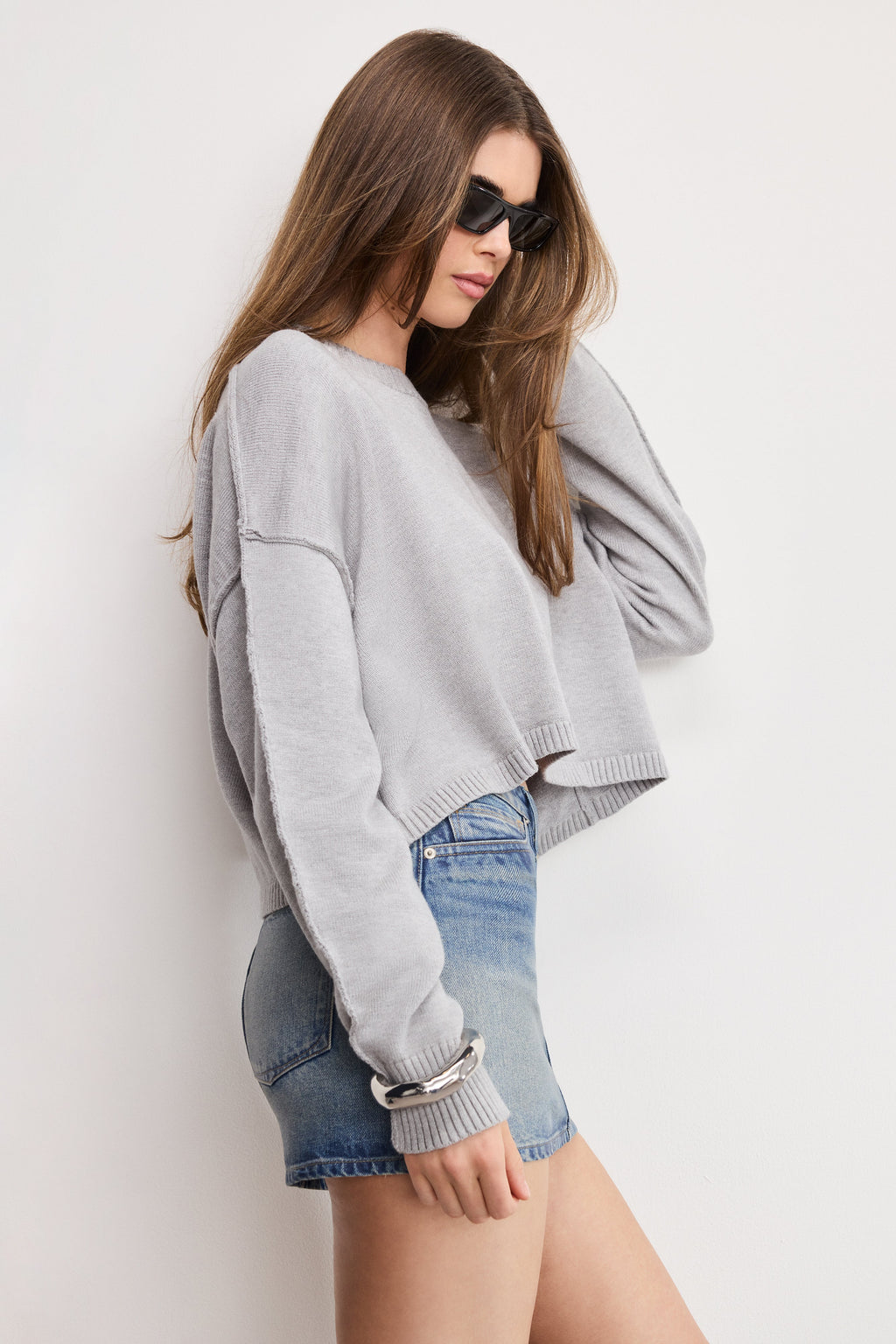 Luxury COZY KNIT CREW NECK MELANGE GREY
