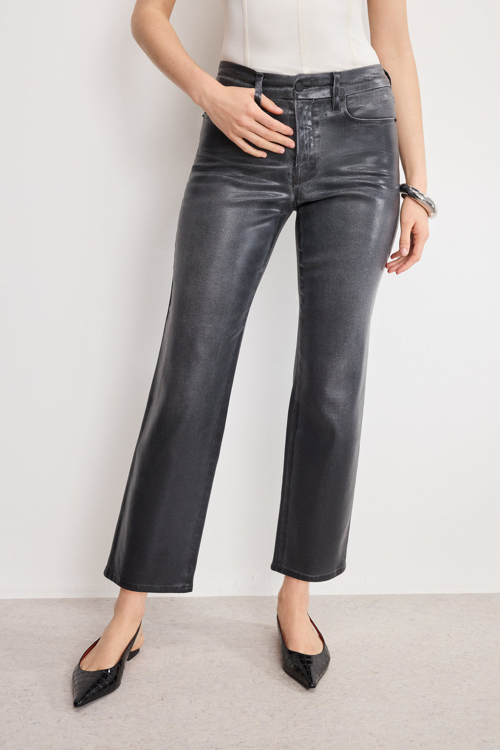 Luxury SOFT TECH GOOD LEGS STRAIGHT COATED JEANS BLACK402