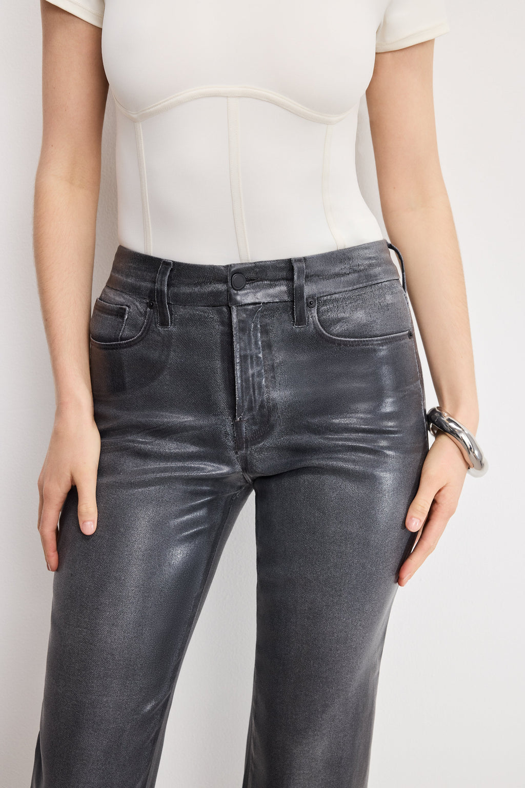 Luxury SOFT TECH GOOD LEGS STRAIGHT COATED JEANS BLACK402