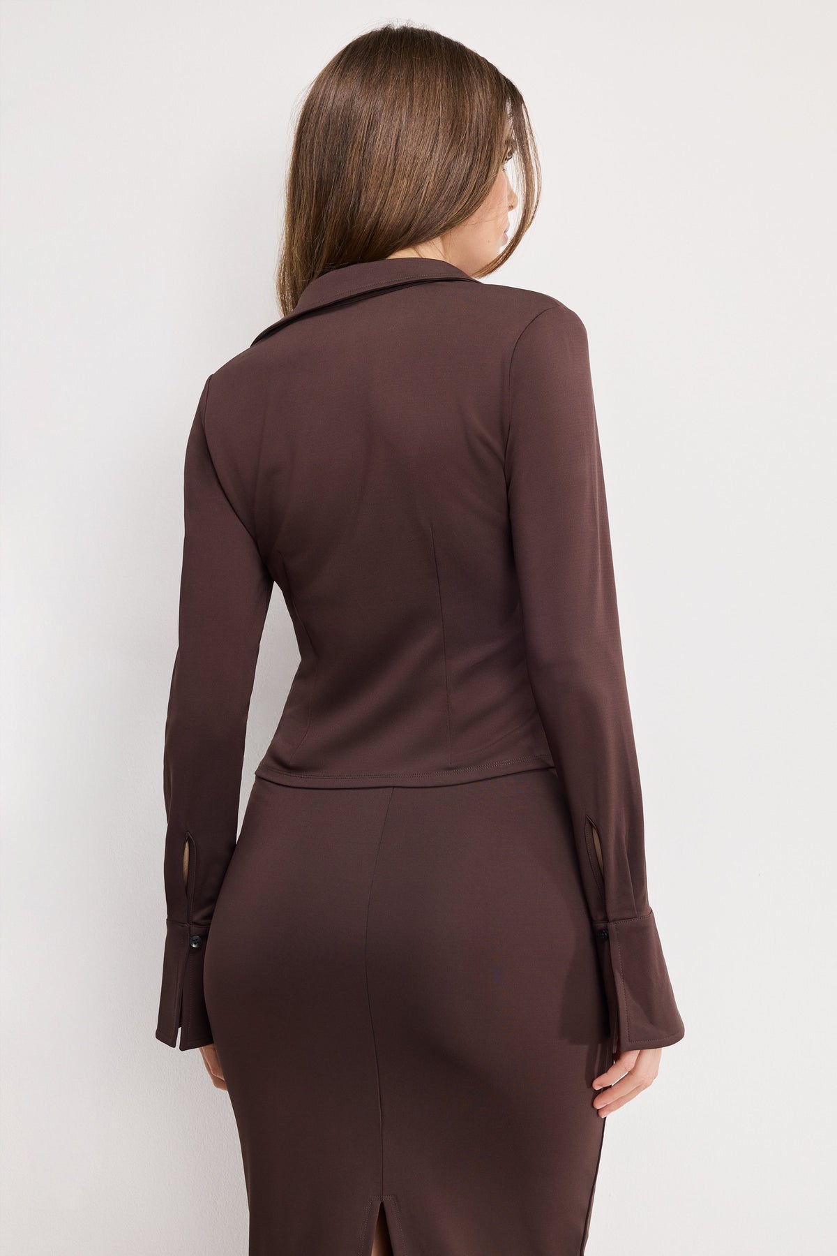 Luxury MATTE JERSEY LONG SLEEVE TOP BARK003