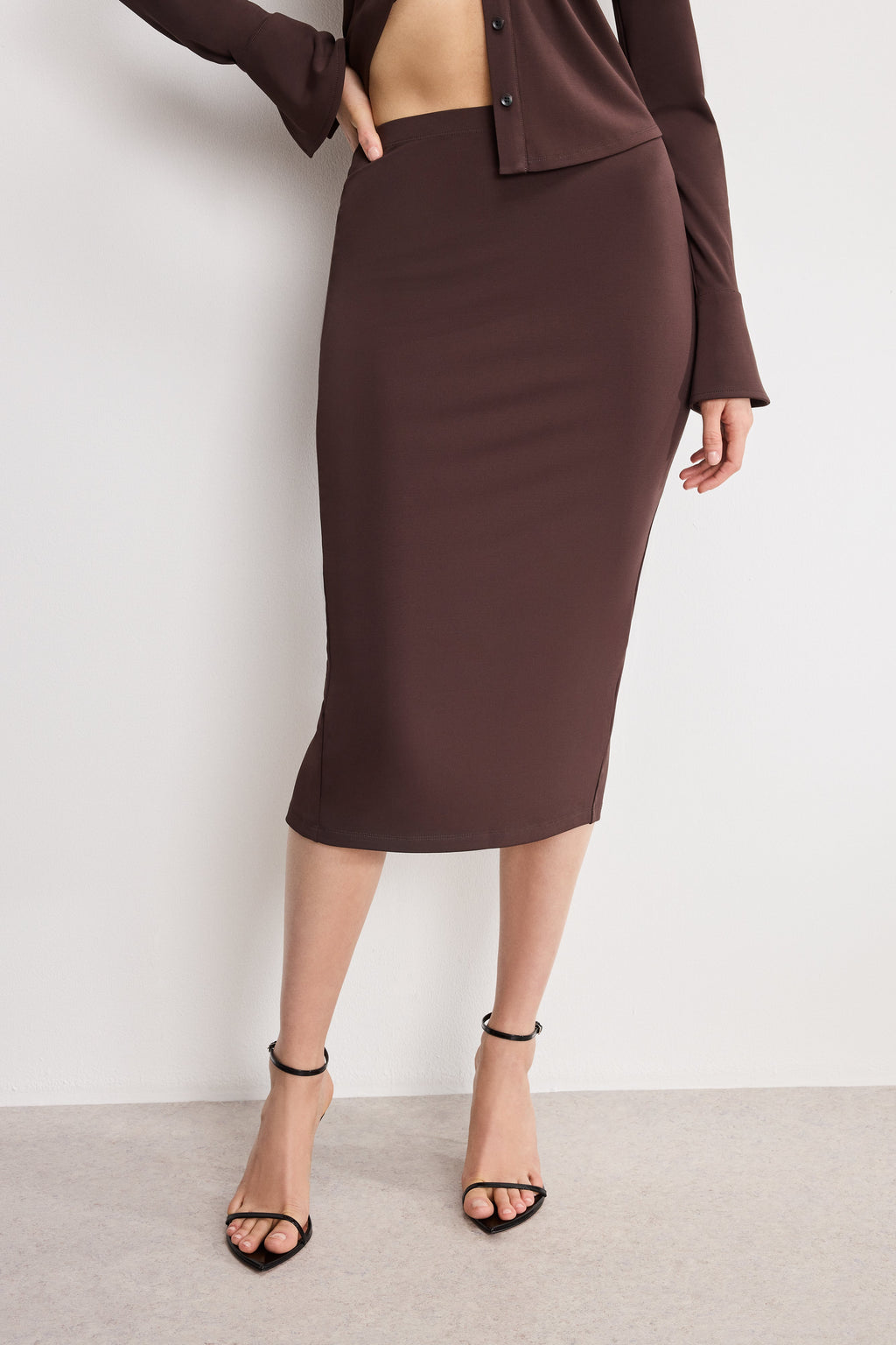 Luxury MATTE JERSEY MIDI PENCIL SKIRT BARK003