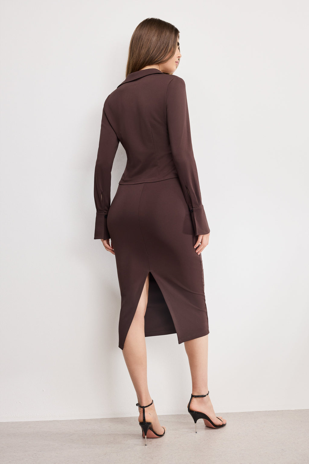 Luxury MATTE JERSEY MIDI PENCIL SKIRT BARK003