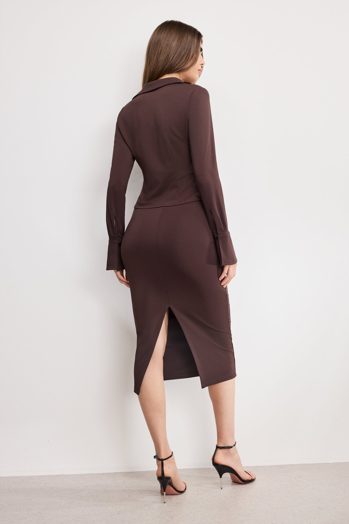 Luxury MATTE JERSEY MIDI PENCIL SKIRT BARK003
