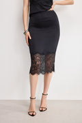 Luxury SATIN LACE SLIP MIDI SKIRT BLACK001